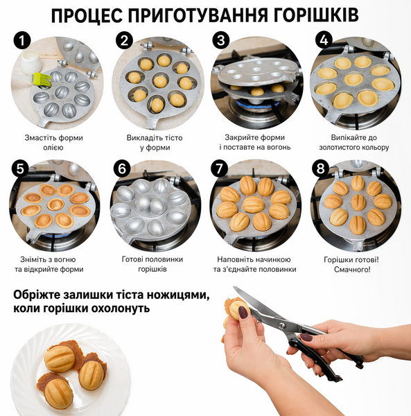 Форма для крупных орешков на плите (орешница) 9 половинок, форма для печенья со сгущенкой, алюминиевая 7585 фото