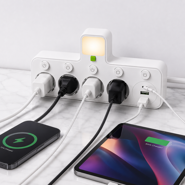 Мережевий розгалужувач на 4 розетки з 2 USB і Type-C, кнопками та підсвіткою 2500 Вт 7780 фото