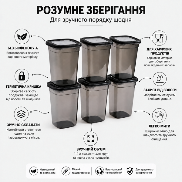 Контейнер для сыпучих продуктов пластиковый 1,4 л с герметичной крышкой 11&times;11&times;18 см Прайм 7898 фото