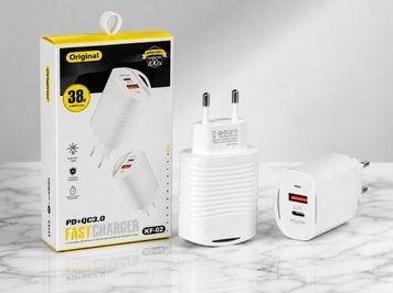 Сетевой адаптер для быстрой зарядки 20W PD+QC 3.0 USB/Type-C KF-02 7736 фото