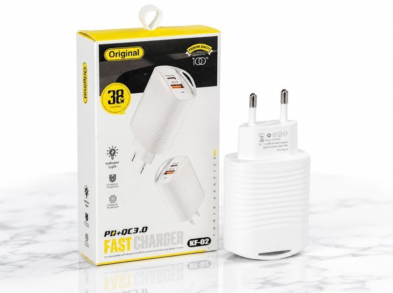 Сетевой адаптер для быстрой зарядки 20W PD+QC 3.0 USB/Type-C KF-02 7736 фото