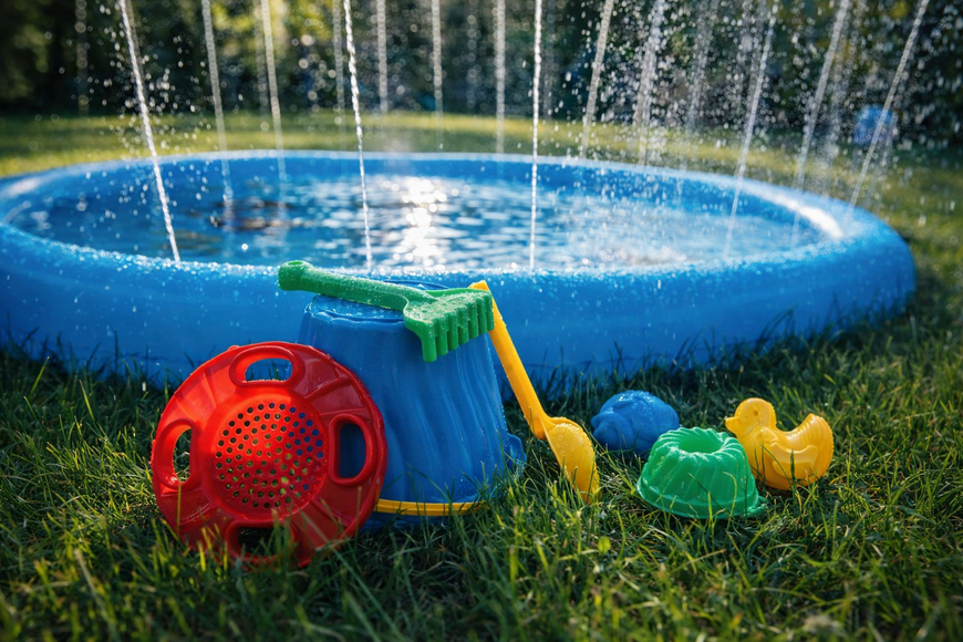 Дитячий водний килимок з фонтаном 90 см (Splash Pad) надувний басейн для дітей, підключення до шланга 7538 фото