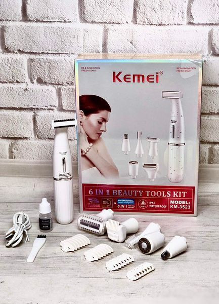 Жіночий тример епілятор Kemei KM-3523 6 в 1 &ndash; бездротовий набір для видалення волосся (обличчя, бікіні, ніс, тіло) 7591 фото