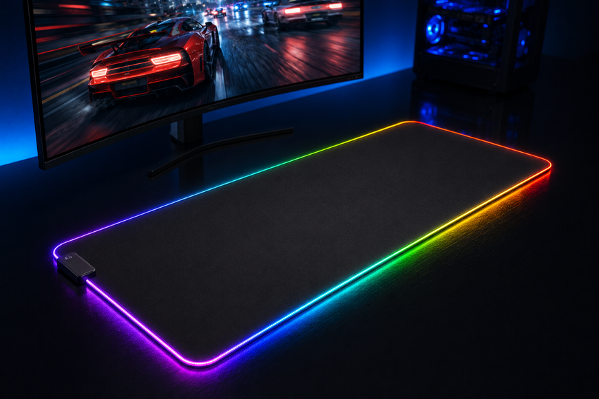 Ігровий килимок для миші та клавіатури з RGB-підсвіткою 70x30 см великий комп&rsquo;ютерний килимок 12 режимів 7841 фото
