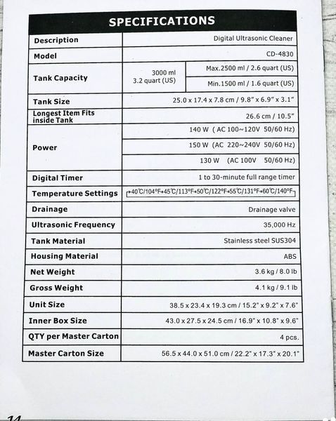 Ультразвукова ванна Codyson CD-4830 з підігрівом 2,5 л, злив 7335 фото