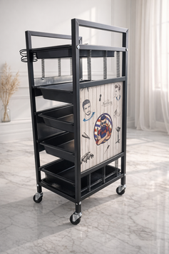 Тележка парикмахерская Barber T-074 на колесах, 4 полки, металлический каркас, черная | для барбершопа 7489 фото