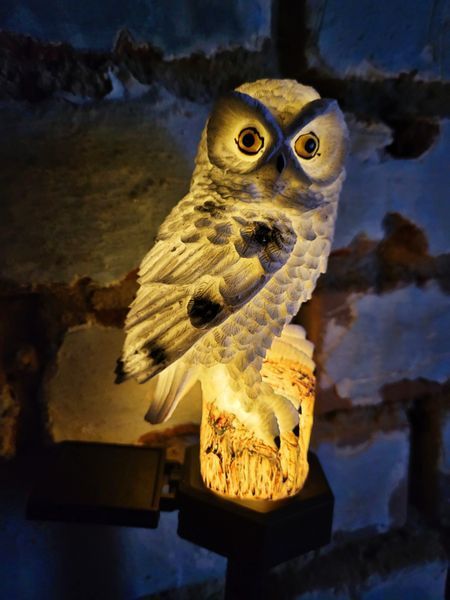Уличный садовый фонарь на солнечной батарее "сова" теплый белый 6707 фото