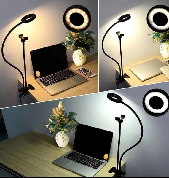 Кольцевая LED-лампа с держателем для телефона (USB, 10 уровней яркости, 3 режима света) 4791 фото