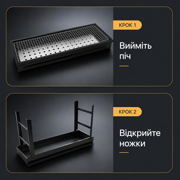 Розкладний портативний мангал BBQ Grill Portable 60*22*32, гриль-барбекю з решіткою для пікніка та дачі 7435 фото