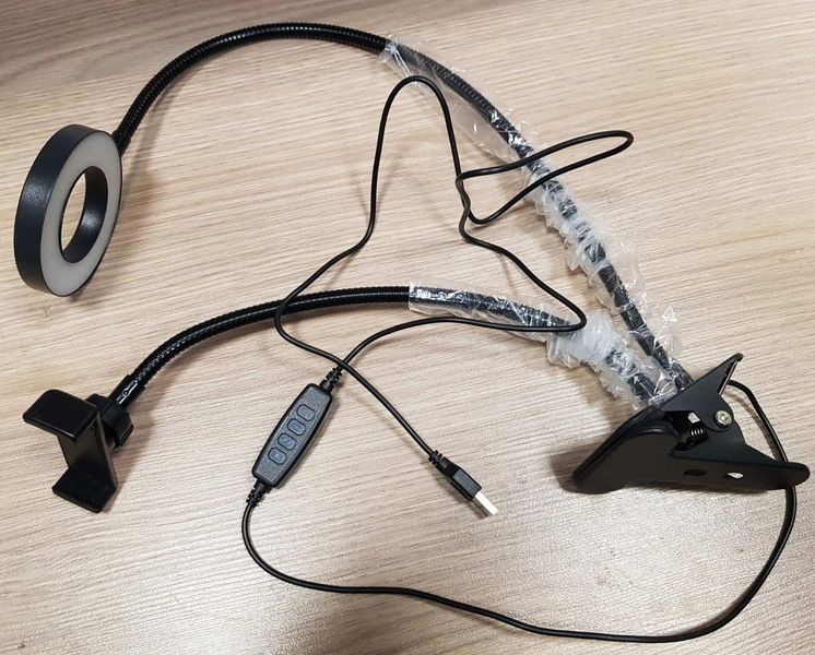 Кольцевая LED-лампа с держателем для телефона (USB, 10 уровней яркости, 3 режима света) 4791 фото
