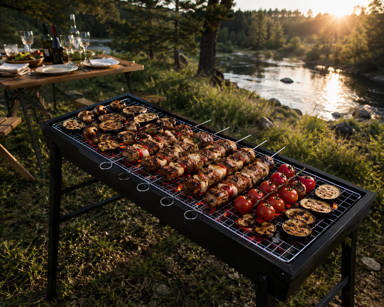 Розкладний портативний мангал BBQ Grill Portable 60*22*32, гриль-барбекю з решіткою для пікніка та дачі 7435 фото