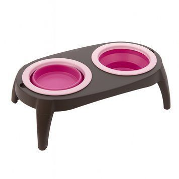 Складная двойная миска на подставке для собак и кошек Pet Bowl Set, дорожная синий 7037 фото