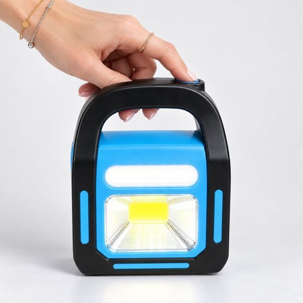 Переносной аккумуляторный фонарь 3W + COB + LED с солнечной панелью и USB 19,5х14х6 см 8014 фото