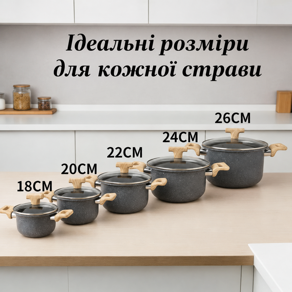 Набор кастрюль с гранитным антипригарным покрытием 5 шт (2&ndash;6 л) с крышками, для всех плит, съёмные ручки 7601 фото