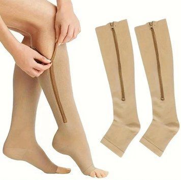 Лечебные компрессионные утягивающие гольфы Zip Sox от варикоза на молнии (Зип Сокс) телесные S/M 5993 фото
