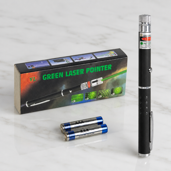 Лазерна указка зелена Green Laser Pointer 16,5 см з насадкою для точок, в чехле живлення AAA 7702 фото