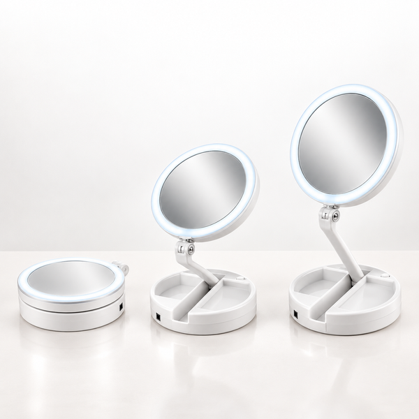 Складне косметичне дзеркало з LED-підсвіткою та 10X збільшенням, My Foldaway Mirror 2487 фото