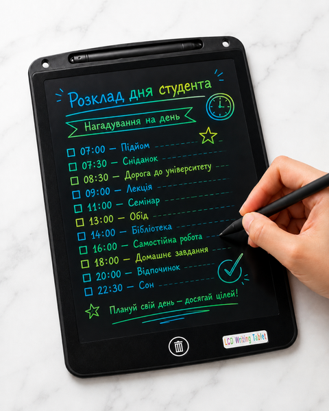 LCD планшет для малювання 12 дюймів Writing Tablet, дитяча дошка для нотаток зі стилусом, чорний 7655 фото