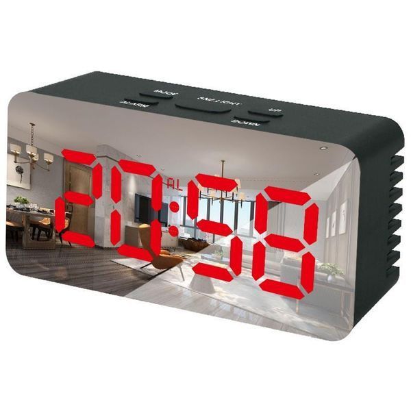 Дзеркальний LED-годинник з будильником і термометром DS-3658L Black (червона підсвітка) 5324 фото