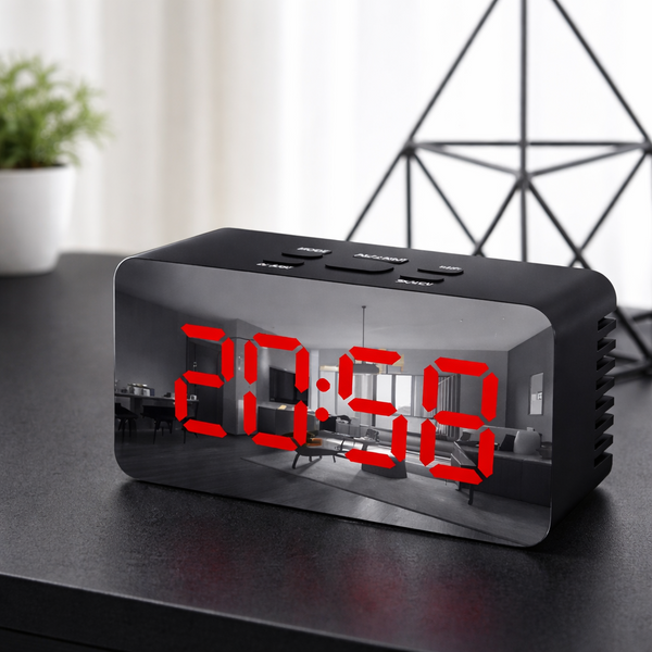 Дзеркальний LED-годинник з будильником і термометром DS-3658L Black (червона підсвітка) 5324 фото