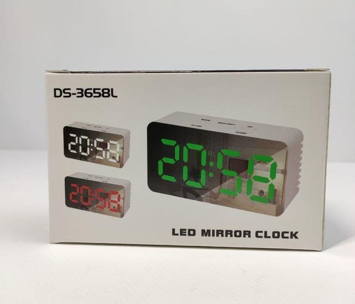 Дзеркальний LED-годинник з будильником і термометром DS-3658L Black (червона підсвітка) 5324 фото
