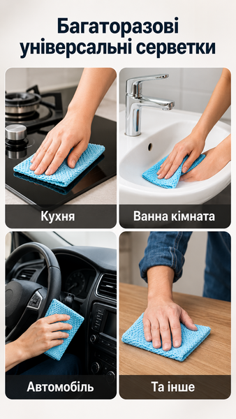 Серветки багаторазові в рулоні 50 шт 25х30 см для прибирання кухні дому офісу 7661 фото