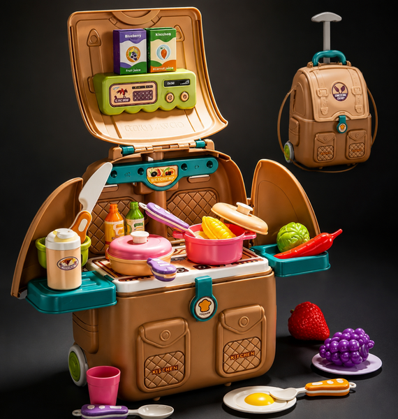 Рюкзак міні-кухня HAPPY MASTER CHEF на колесах, дитячий ігровий набір 30 деталей 7712 фото