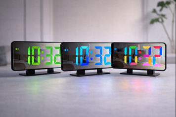 Електронний настільний годинник VST 888H RGB з дзеркальним дисплеєм, будильником і термометром 7359 фото