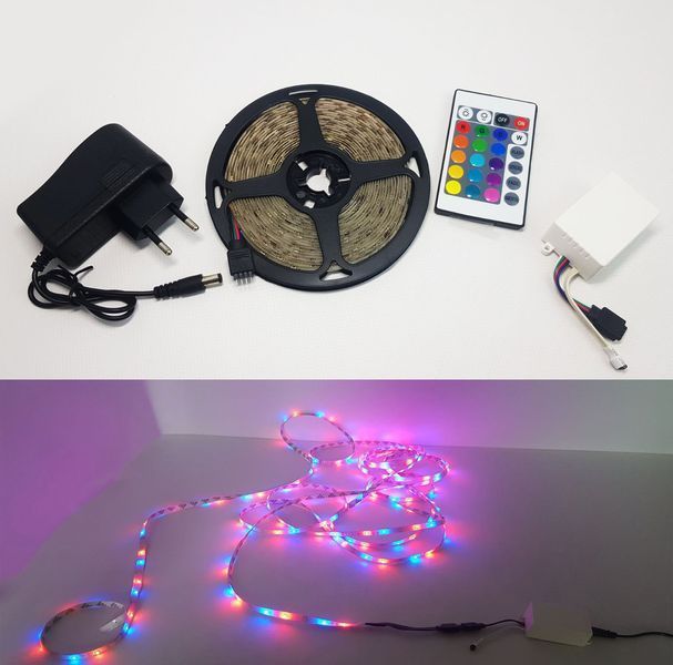Світлодіодна стрічка LED 5 м SMD 3528 RGB з пультом і блоком живлення 4683 фото