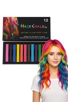 Цветные мелки для окрашивания волос, набор 12 штук, Hair Chalk, безопасные, смываемые, 8 см 3278 фото