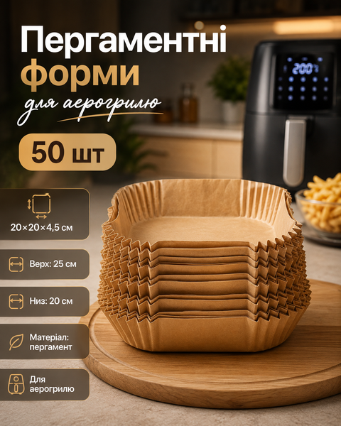 Пергаментні форми для аерогрилю та мультипечі 20х 20&times;4,5 см, 50 шт 7261 фото