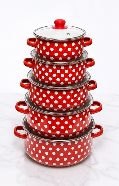 Набір емальованих каструль 5 шт з кришками, 1,1/1,6/2,3/3,1/4 л, D16/18/20/22/24 см, 673FDG/EDG-10090 7670 фото