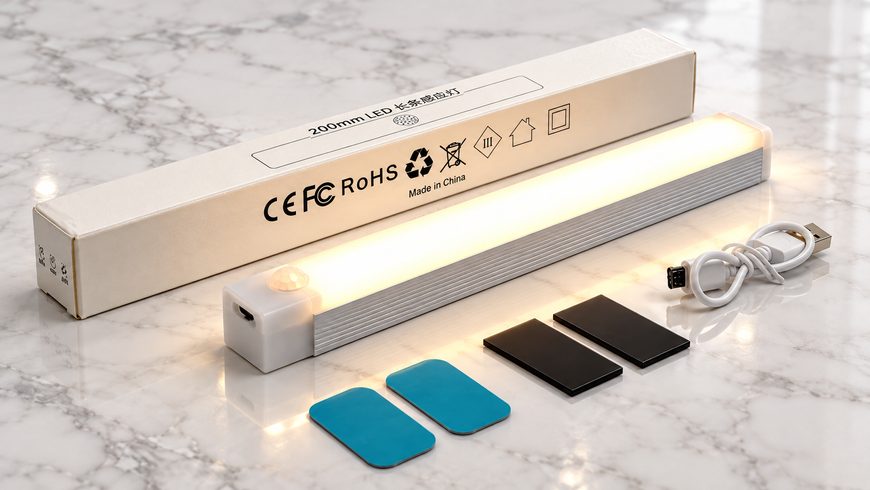 Светильник LED с датчиком движения 20 см, аккумуляторный, с USB-зарядкой и магнитным креплением 8054 фото