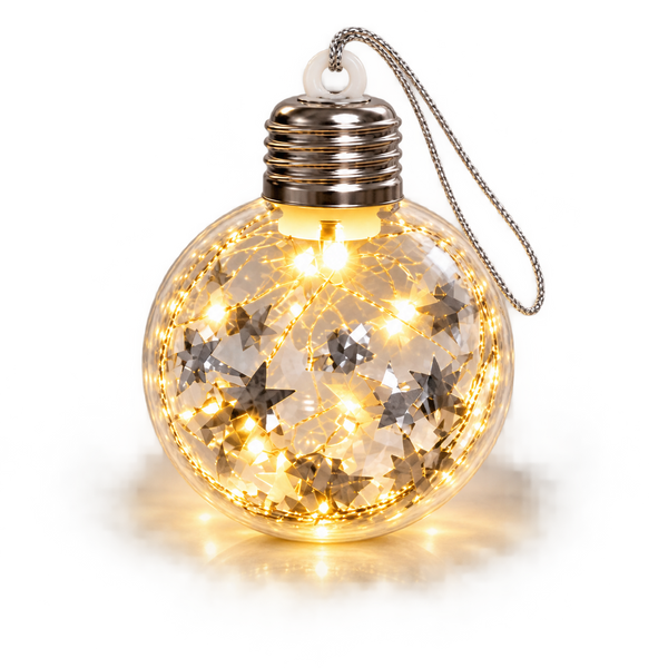 Ёлочный шар с LED-подсветкой 8 см, прозрачный со звёздами, тёплый белый свет 8055 фото